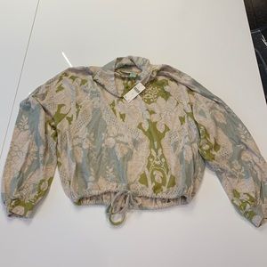 Anthropologie| Green and Cream Cowl Neck Sweater